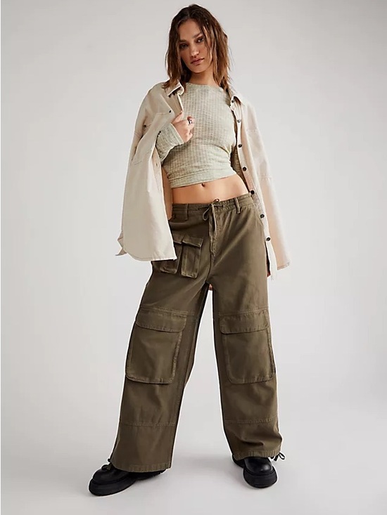 House of Sunny Pants - House of Sunny khaki green cargo pants - M